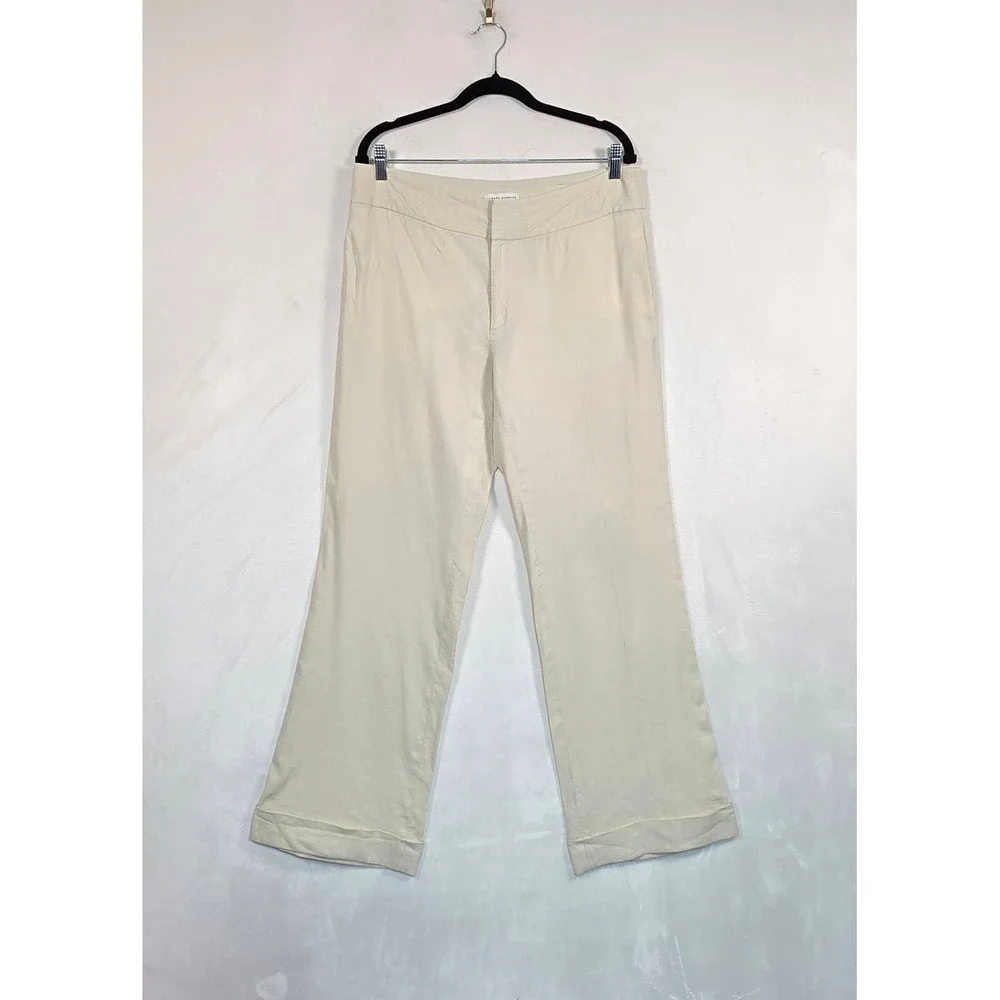 Y2K Banana Republic Harrison Linen Pants Women's 12 Cream Wide Leg Stretch